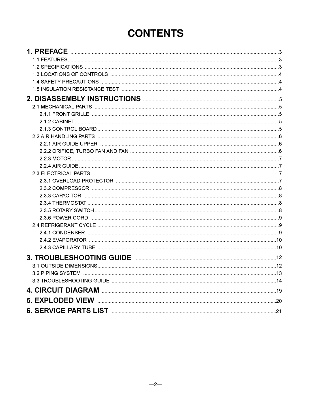 Friedrich CP05C10 manual Contents 