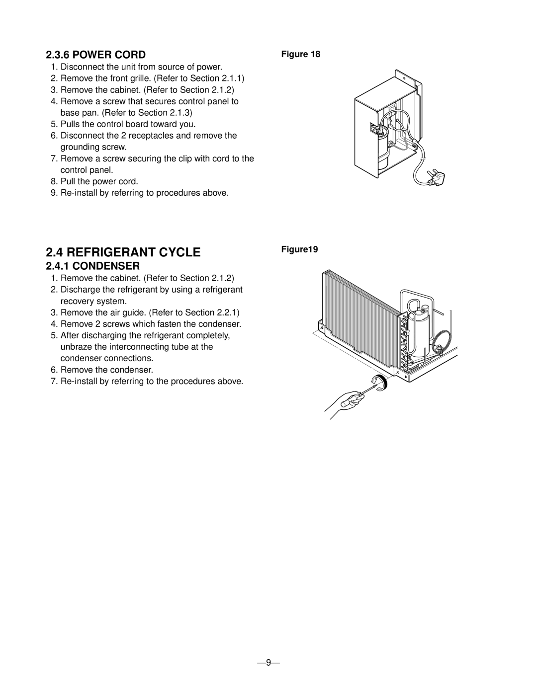 Friedrich CP05C10 manual Refrigerant Cycle, Power Cord, Condenser 