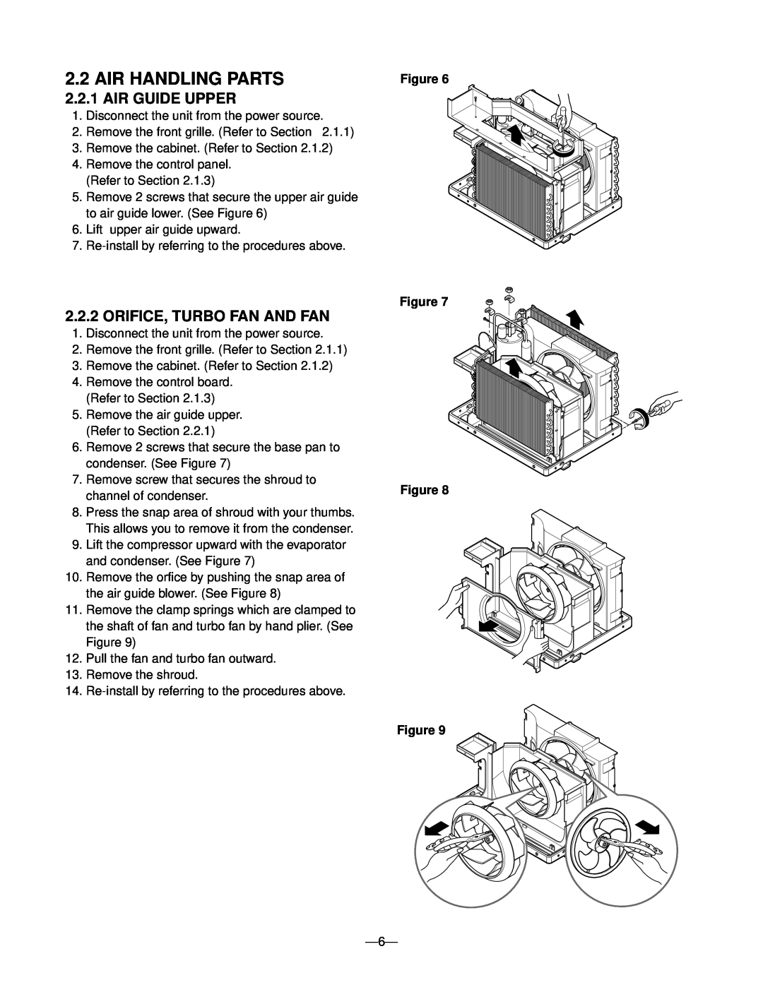 Friedrich CP05C10 manual Air Handling Parts, Air Guide Upper, Orifice, Turbo Fan And Fan, Figure Figure Figure Figure 