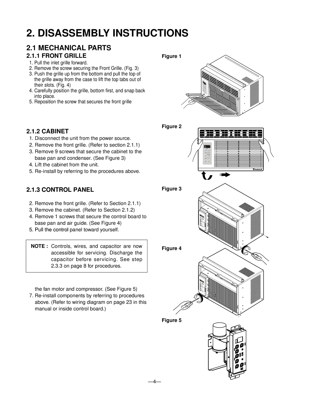 Friedrich CP05N10A manual Disassembly Instructions 