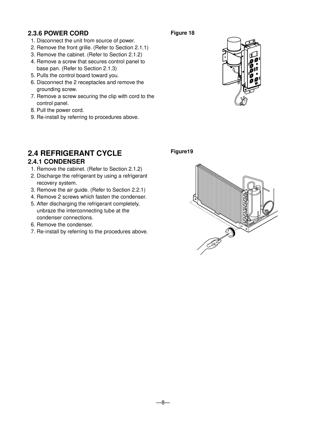 Friedrich CP05N10A manual Refrigerant Cycle, Power Cord, Condenser 