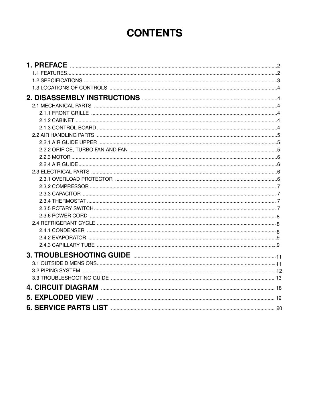 Friedrich CP05N10A manual Contents 