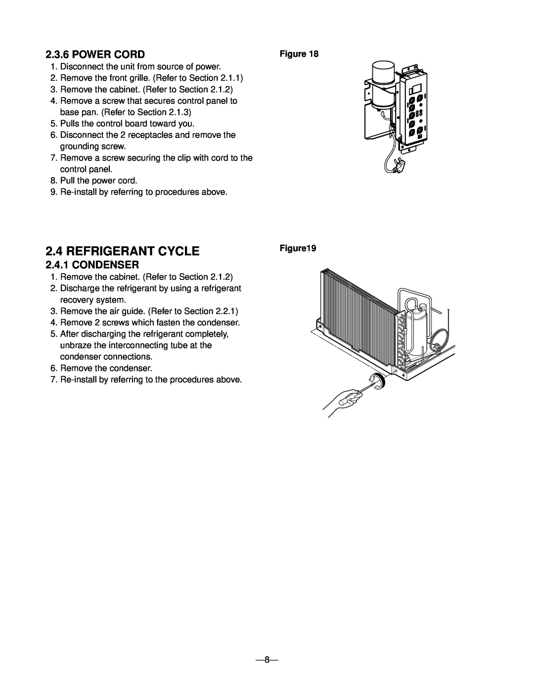 Friedrich CP05N10A manual Refrigerant Cycle, Power Cord, Condenser 