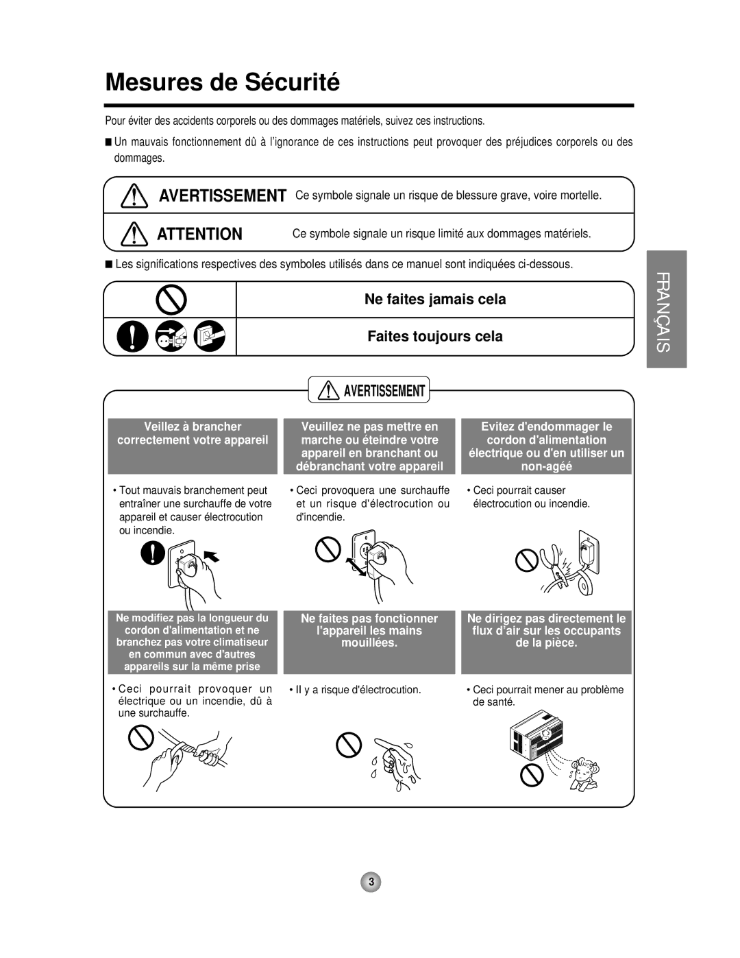 Friedrich CP06 manual Mesures de Sécurité, Veillez à brancher Correctement votre appareil 