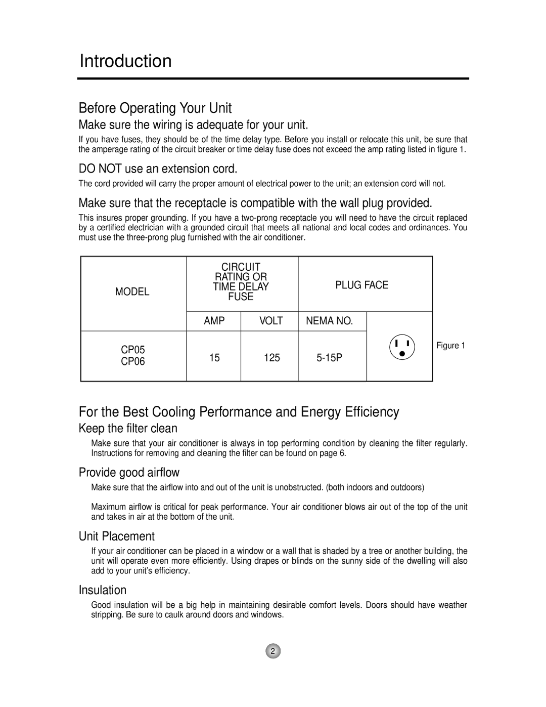 Friedrich CP06 manual Introduction, Before Operating Your Unit, For the Best Cooling Performance and Energy Efficiency 