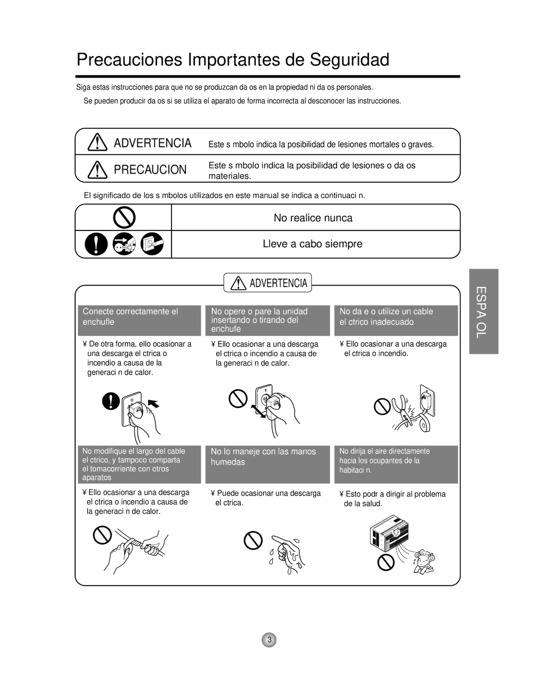 Friedrich CP06 manual Precauciones Importantes de Seguridad 