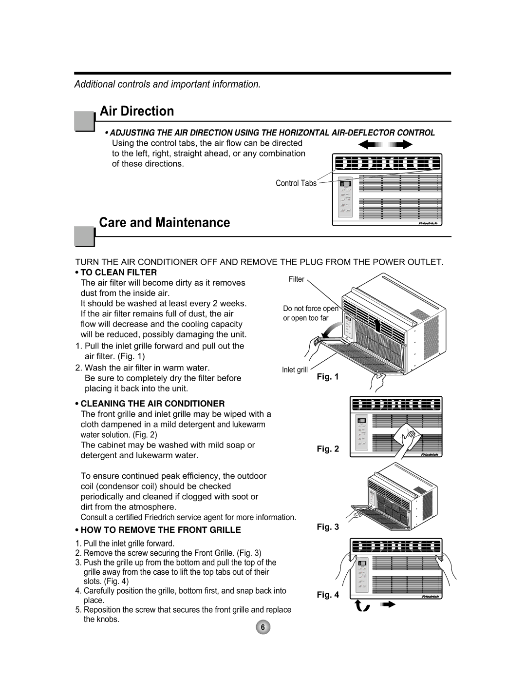 Friedrich CP06 manual $LuLuhfwlrq, DUHDQG0DLQWHQDQFH, RIWKHVHGLUHFWLRQV RQWURO7DEV 