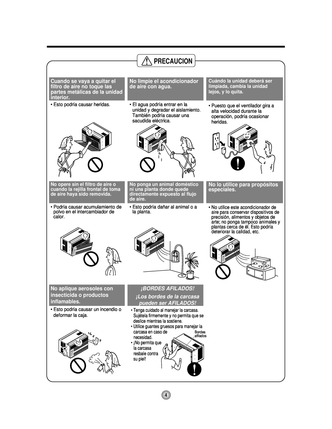 Friedrich CP06 manual Precaucion, No lo utilice para propósitos especiales, ¡Bordes Afilados 