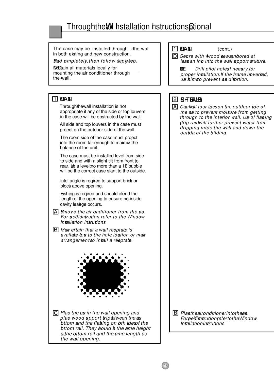 Friedrich CP06/CP08 manual Through-the-Wall Installation Instructions-Optional 