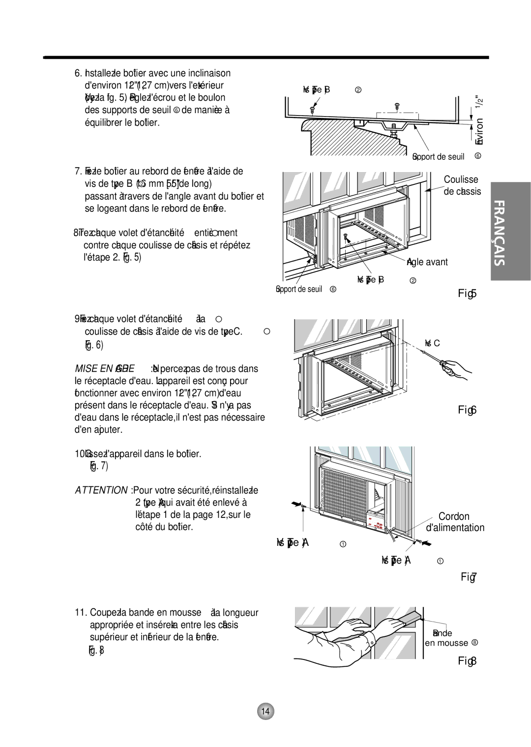 Friedrich CP06/CP08 manual Cordon Dalimentation Vis Type a 1 Vis Type a 