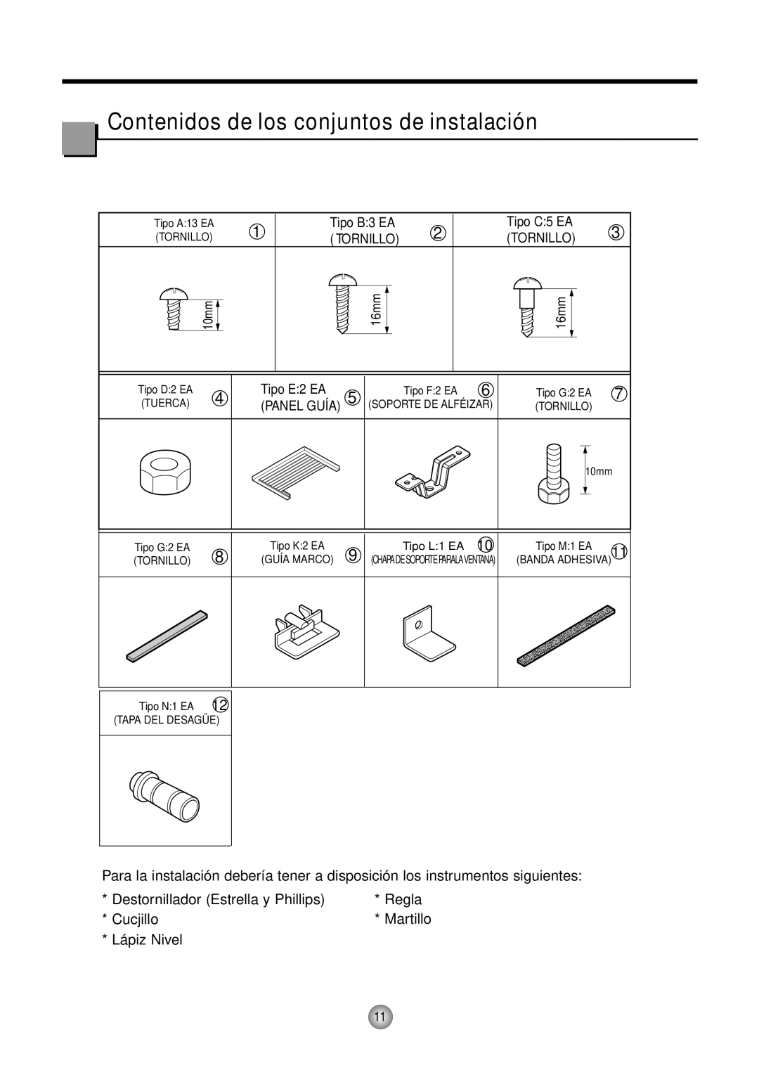 Friedrich CP06/CP08 manual Contenidos de los conjuntos de instalación 