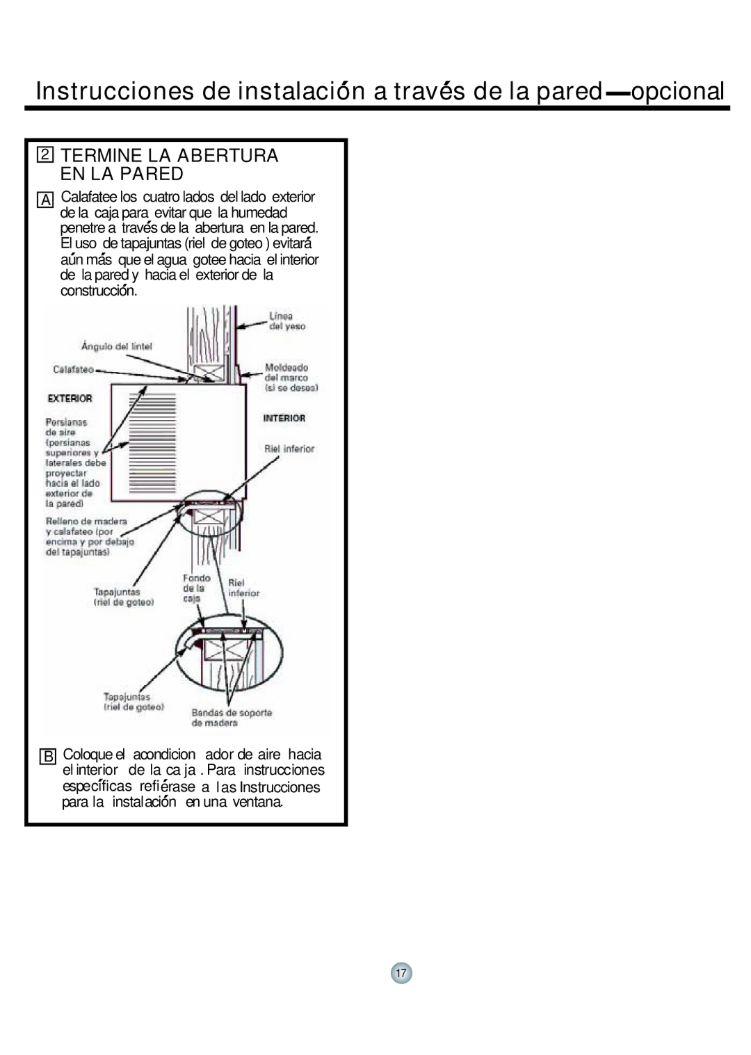 Friedrich CP06/CP08 manual Instrucciones de instalacion a traves de la pared opcional 