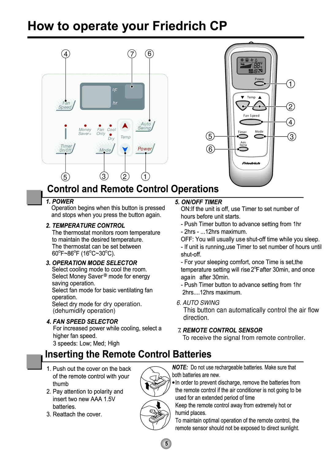 Friedrich CP06/CP08 manual This button can automatically control the air flow direction 