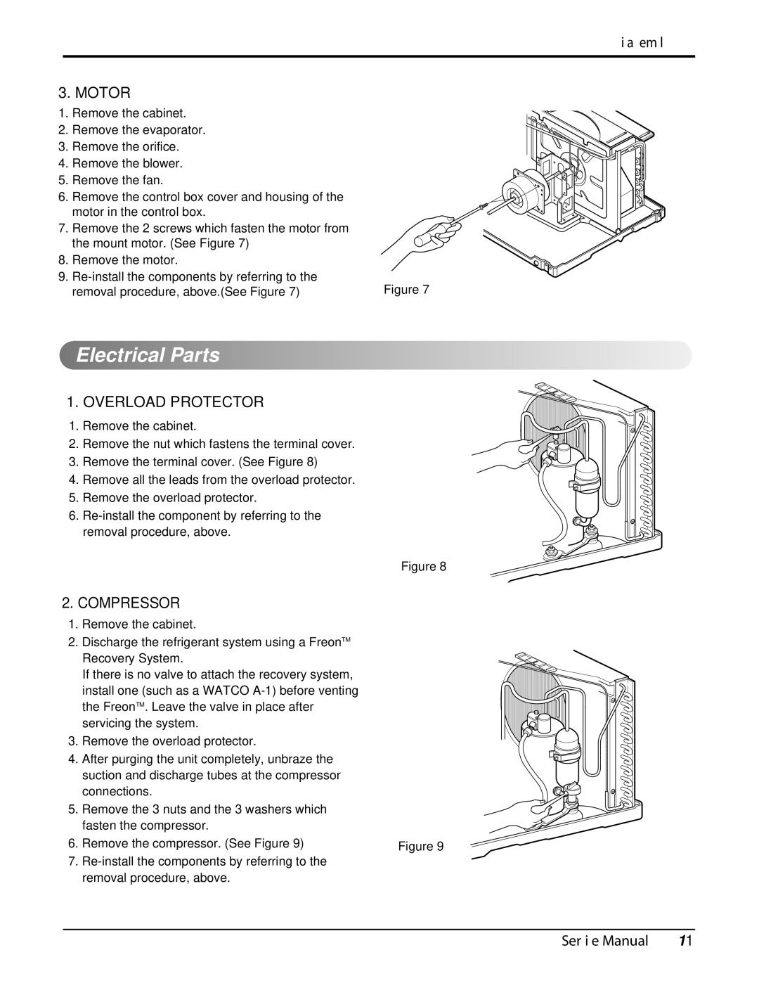 Friedrich CP08F10, CP06F10 manual Electrical Parts, Motor, Overload Protector, Compressor 