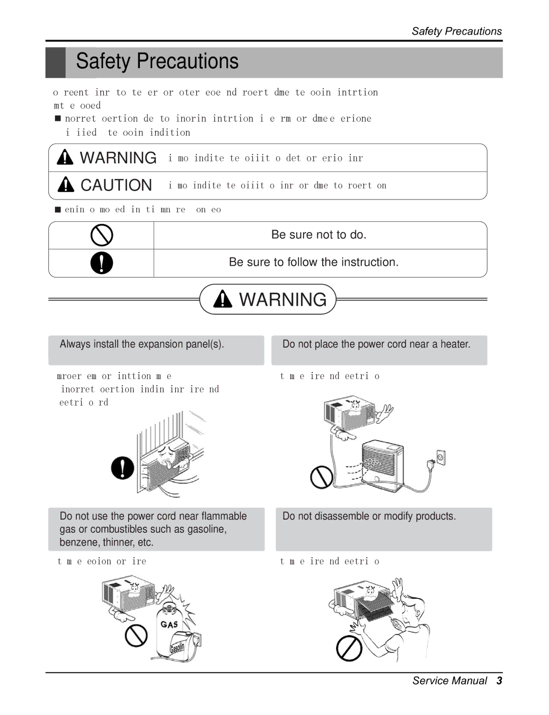 Friedrich CP08F10, CP06F10 manual Safety Precautions, Be sure not to do 