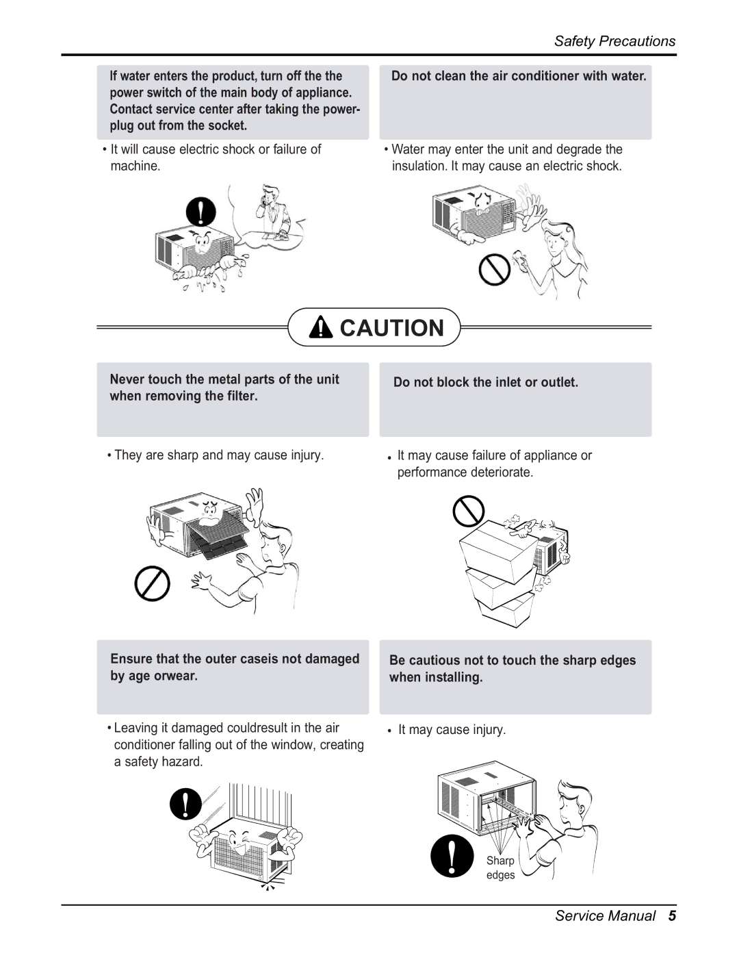 Friedrich CP08F10, CP06F10 manual Do not clean the air conditioner with water 