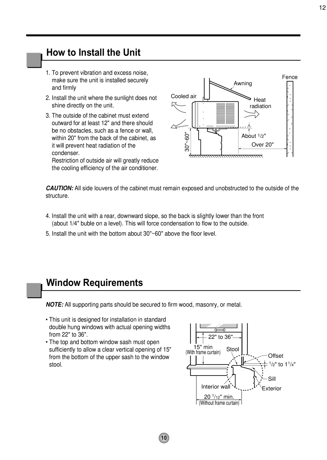 Friedrich CP08 operation manual How to Install the Unit, Window Requirements 