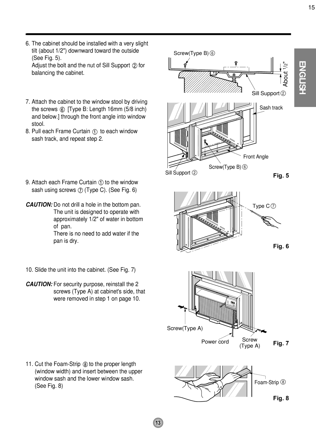 Friedrich CP08 operation manual ScrewType B Sill Support 