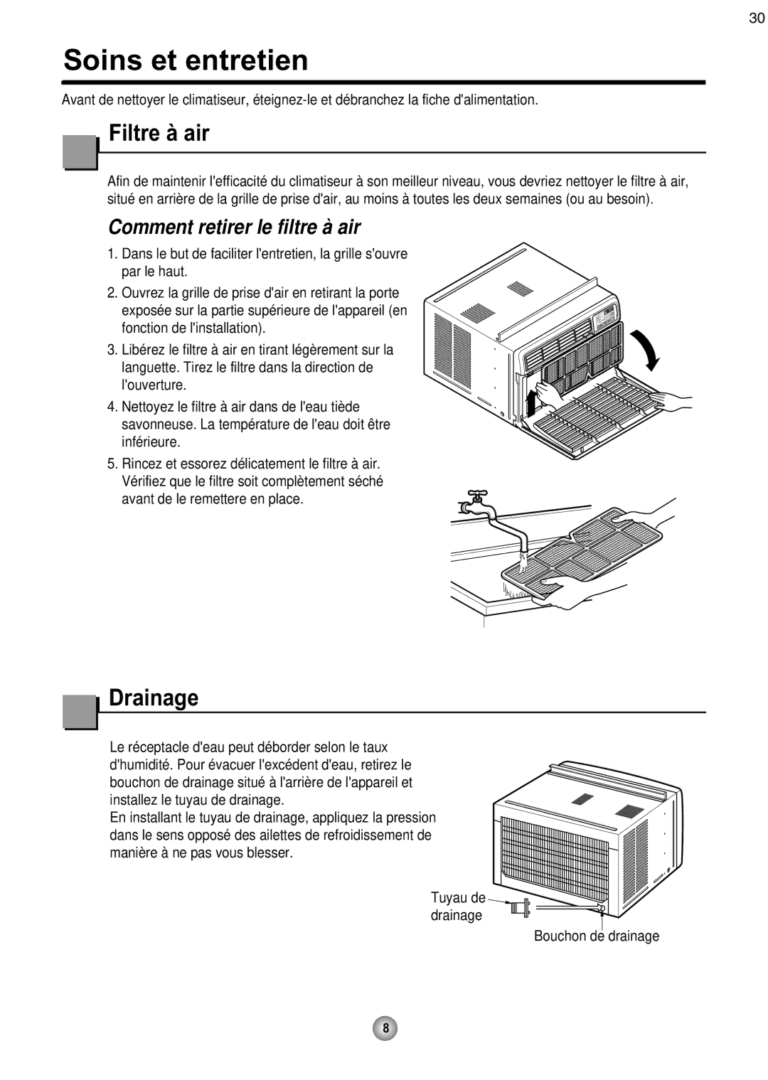 Friedrich CP08 operation manual Soins et entretien, Filtre à air, Avant de le remettere en place 