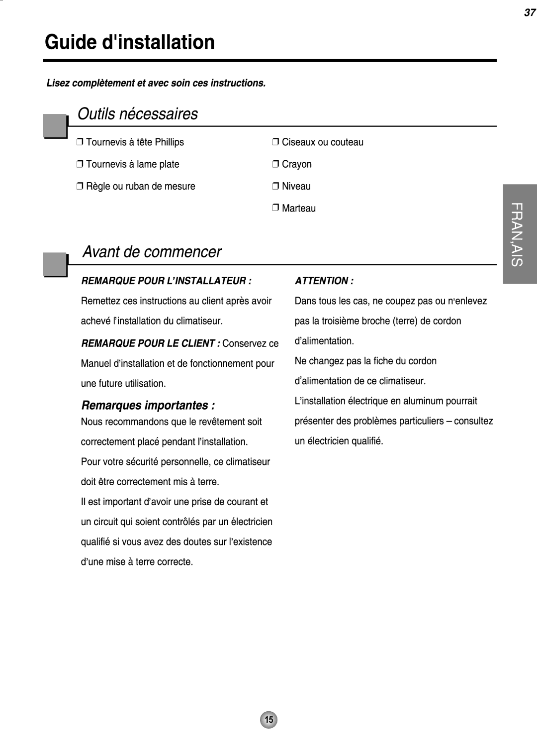 Friedrich CP08 operation manual Français 