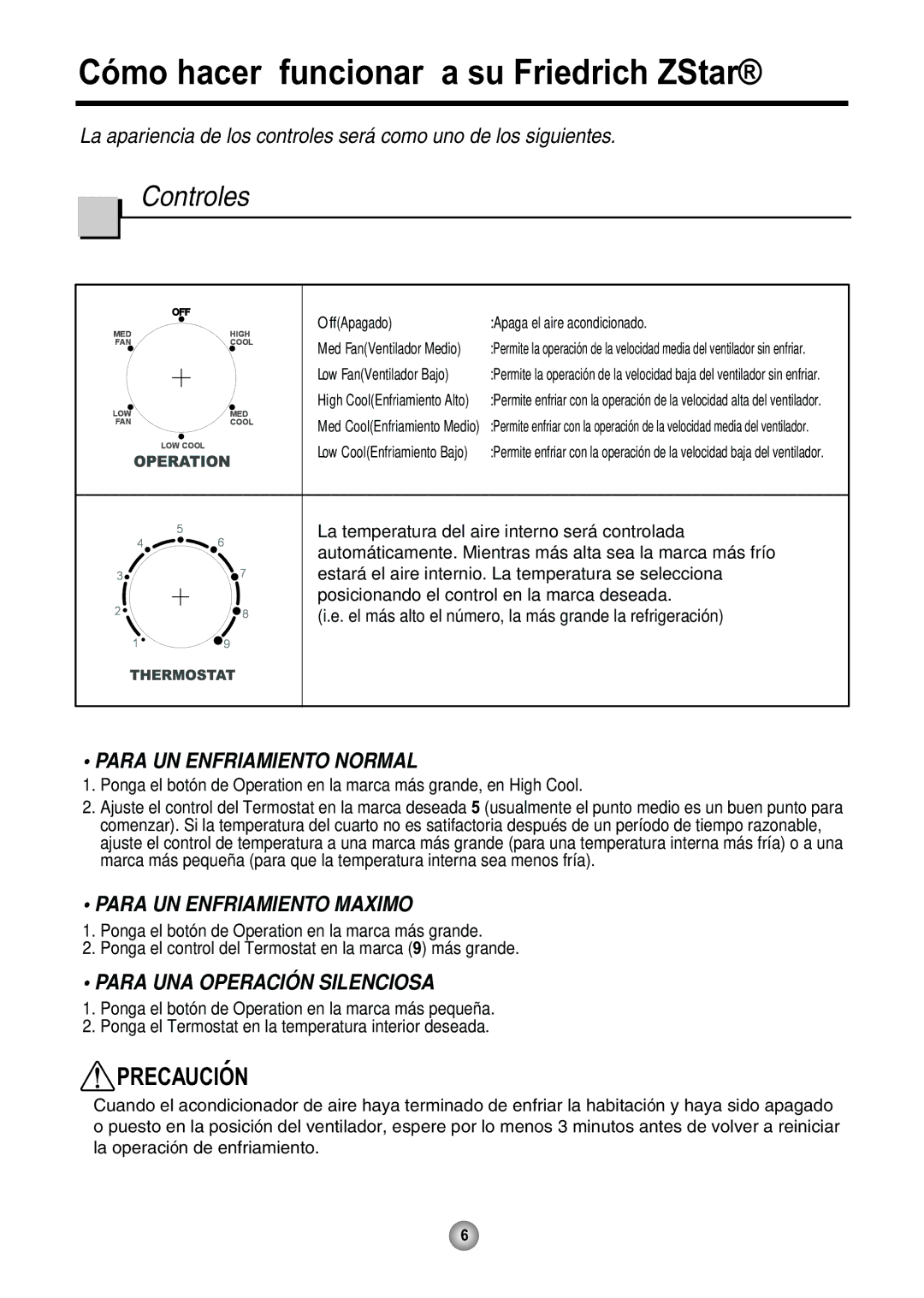 Friedrich CP08 operation manual Cómo hacer funcionar a su Friedrich ZStar, Posicionando el control en la marca deseada 