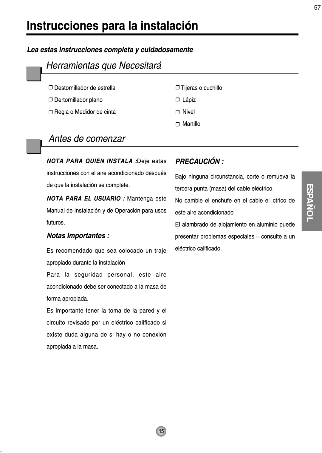 Friedrich CP08 operation manual Español 