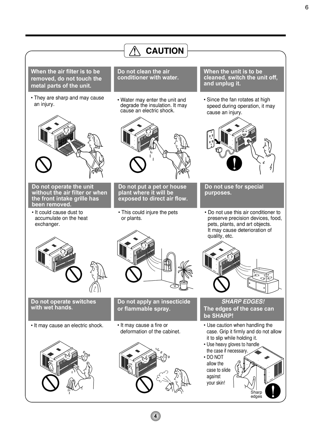 Friedrich CP08 operation manual Sharp EDGES! The edges of the case can be Sharp 