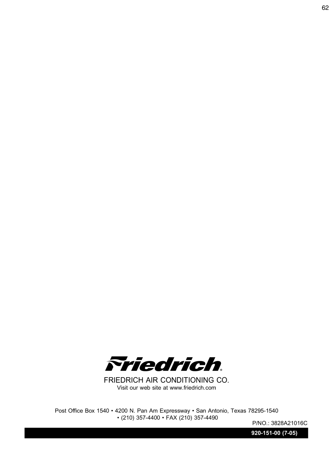 Friedrich CP08 operation manual Friedrich AIR Conditioning CO 