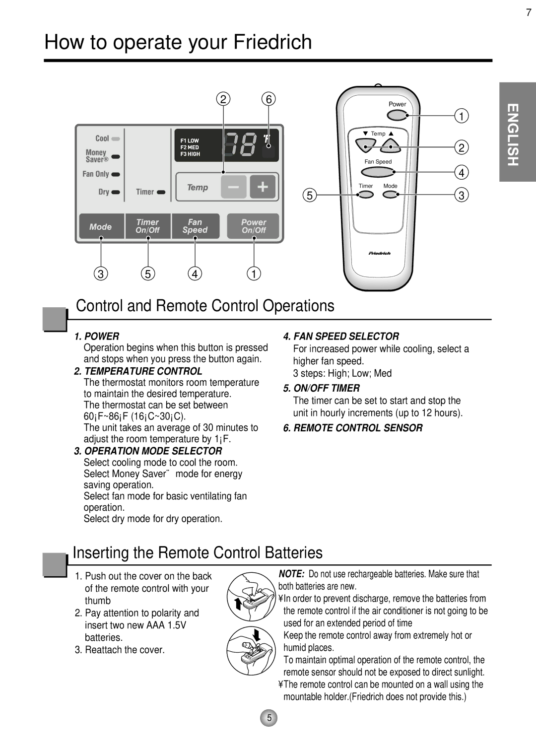 Friedrich CP08 operation manual How to operate your Friedrich, Control and Remote Control Operations 