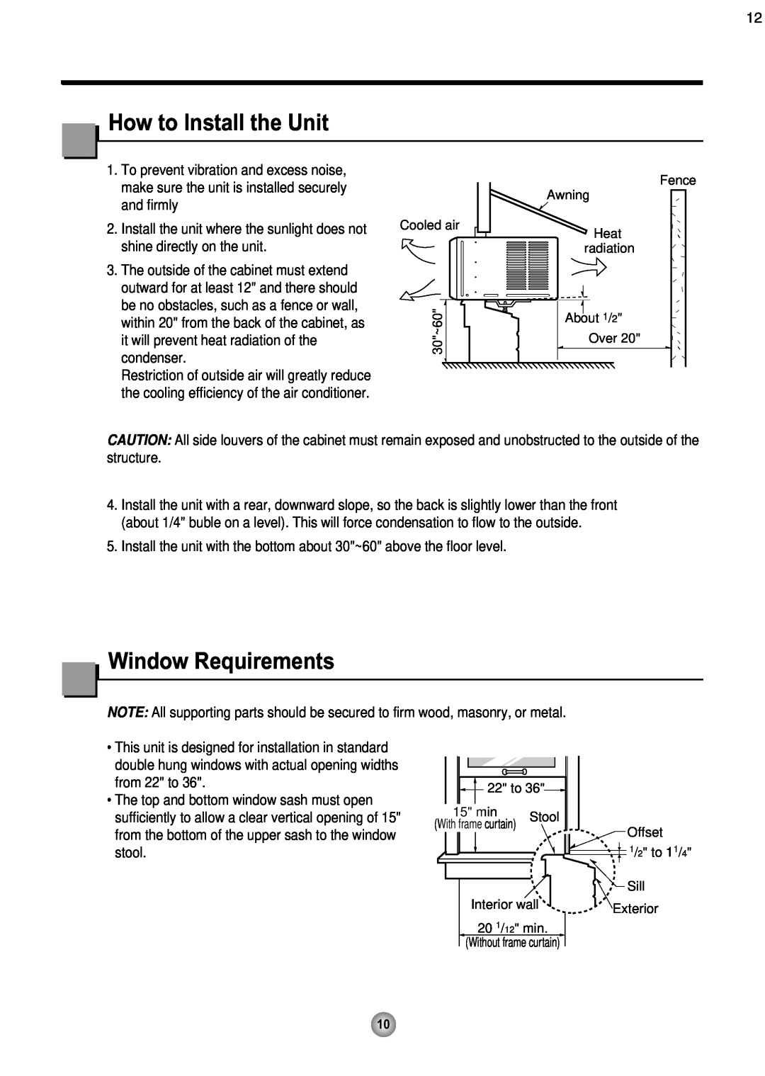 Friedrich CP08 operation manual How to Install the Unit, Window Requirements 