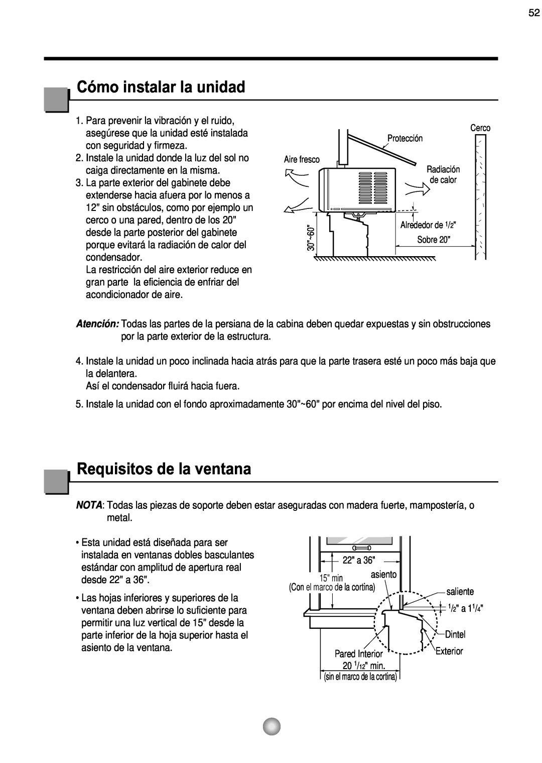 Friedrich CP08 operation manual Cómo instalar la unidad, Requisitos de la ventana 