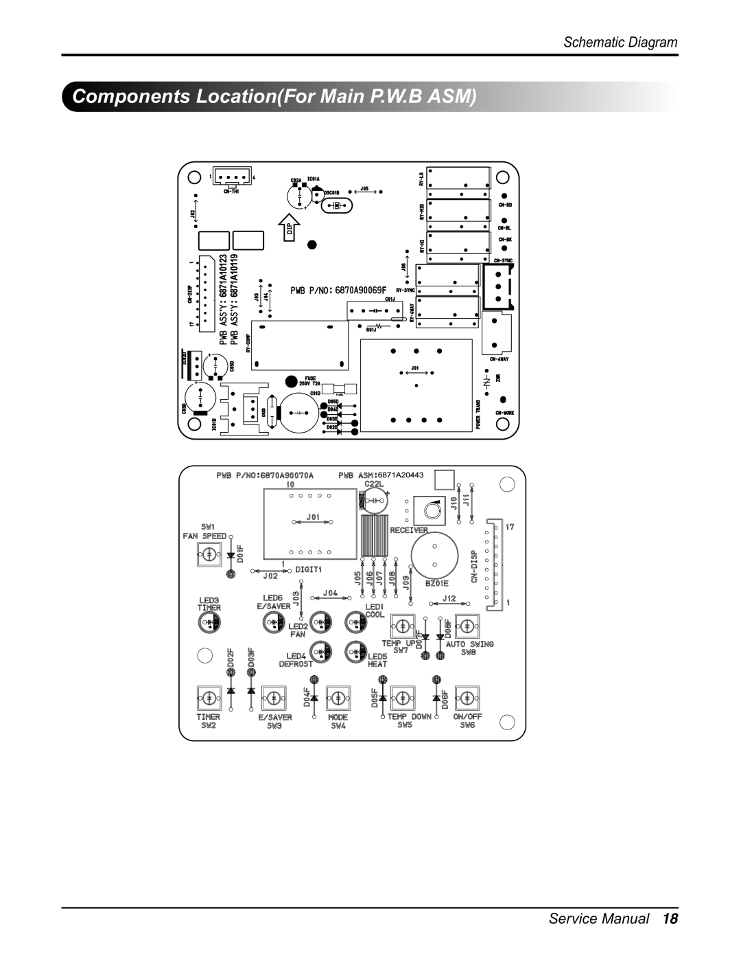 Friedrich CP08E10, CP06E10 manual Components LocationFor Main P.W.B ASM 