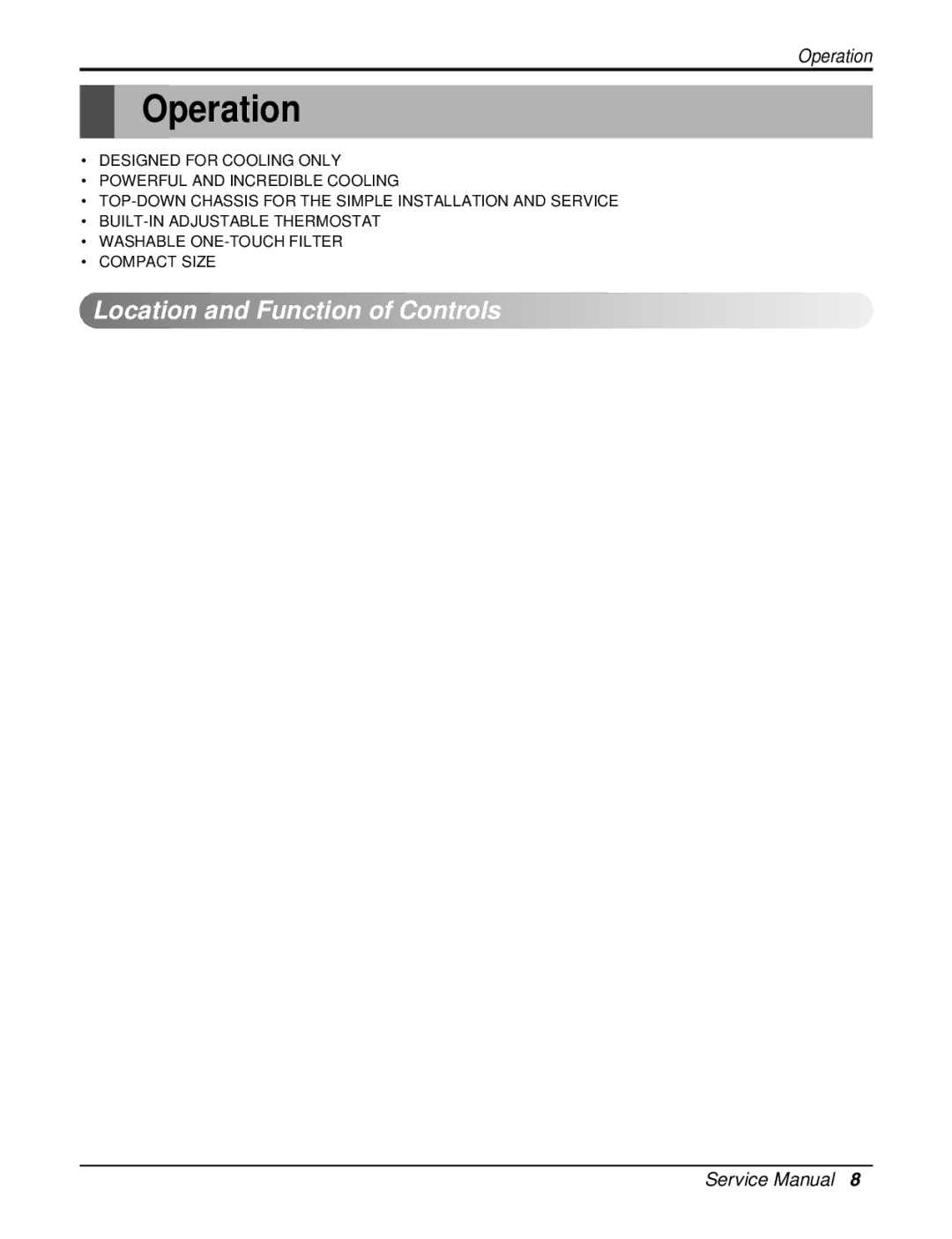 Friedrich CP08E10, CP06E10 manual Operation, Location and Function of Controls 