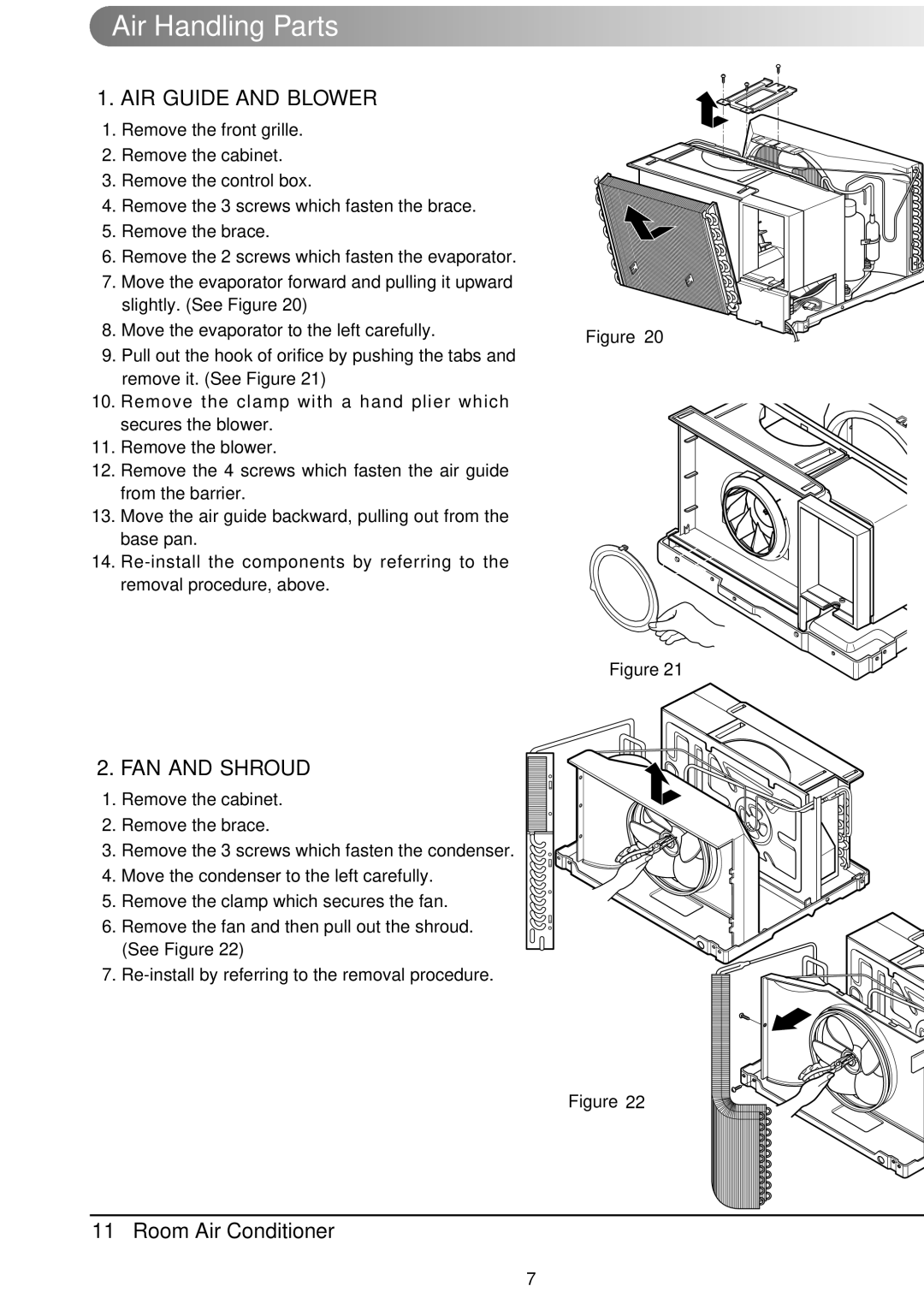 Friedrich CP06E10, CP08E10 manual Air Handling Parts, AIR Guide and Blower, FAN and Shroud 