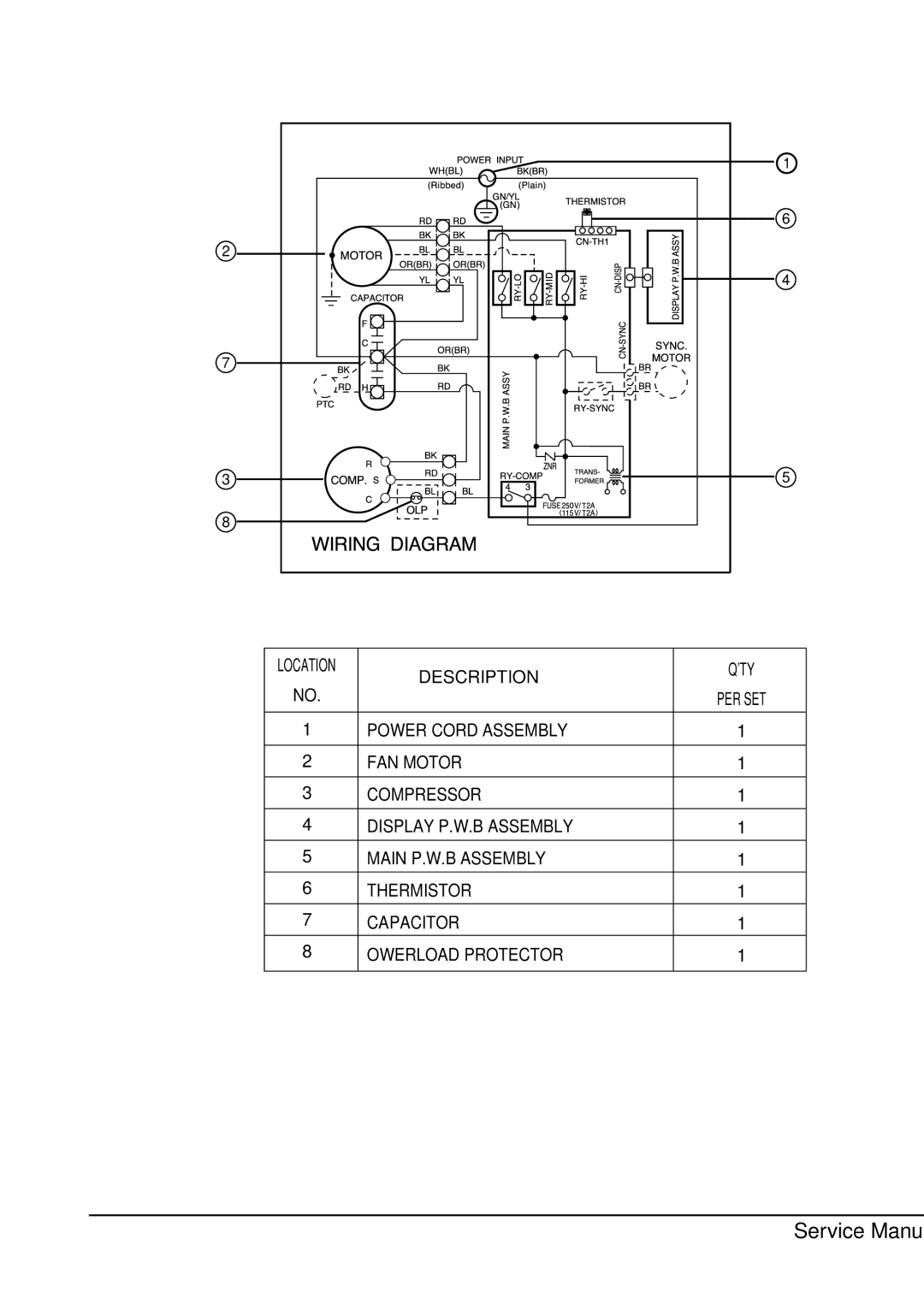 Friedrich CP08E10, CP06E10 manual Circuit Diagram, Description QTY 