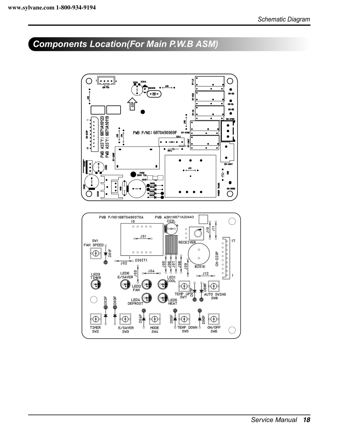 Friedrich CP08E10, CP06E10 manual Components LocationFor Main P.W.B ASM 