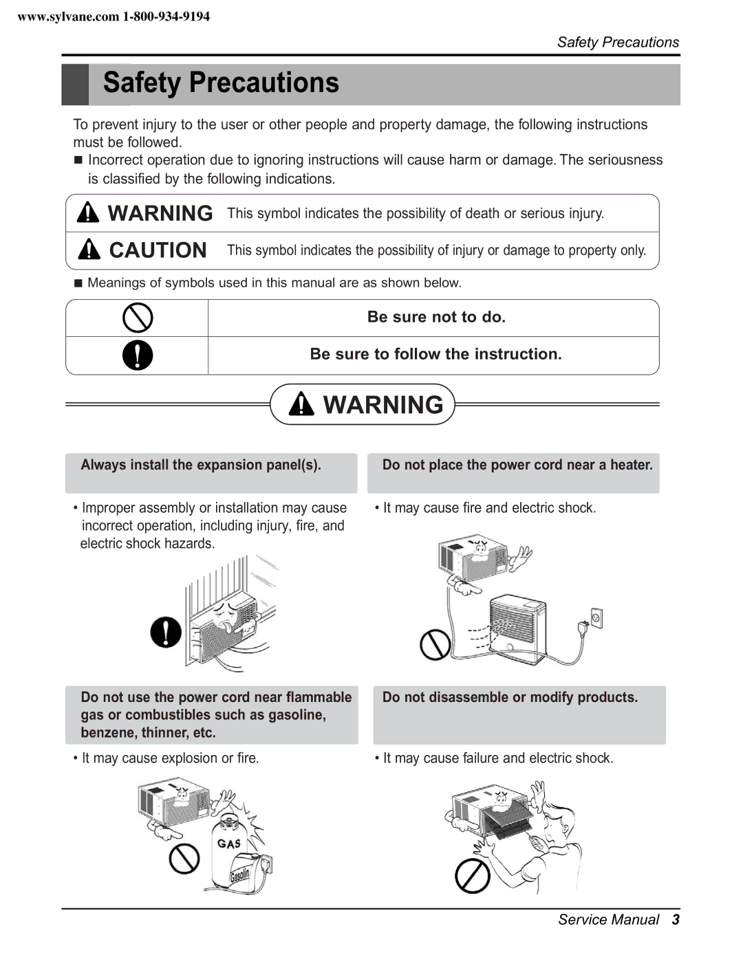 Friedrich CP06E10, CP08E10 manual Safety Precautions, Be sure not to do 