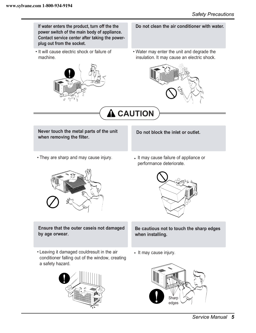 Friedrich CP06E10, CP08E10 manual Do not clean the air conditioner with water 
