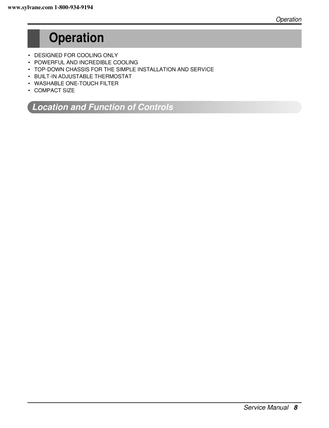 Friedrich CP08E10, CP06E10 manual Operation, Location and Function of Controls 