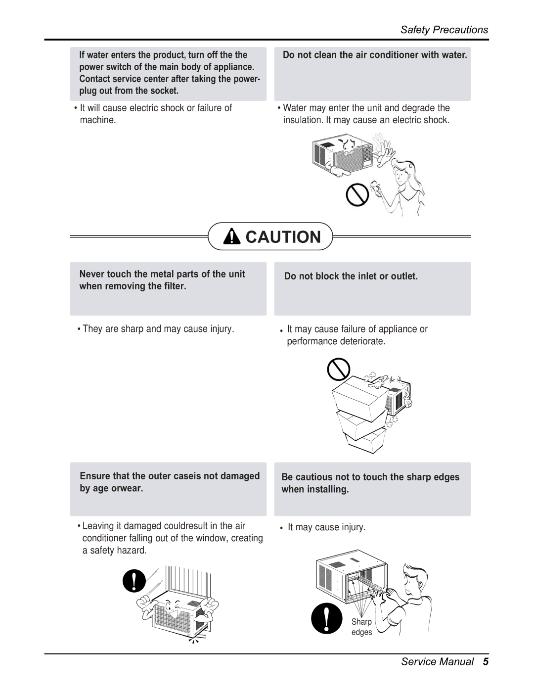 Friedrich CP12E10, CP10E10 manual Do not clean the air conditioner with water 