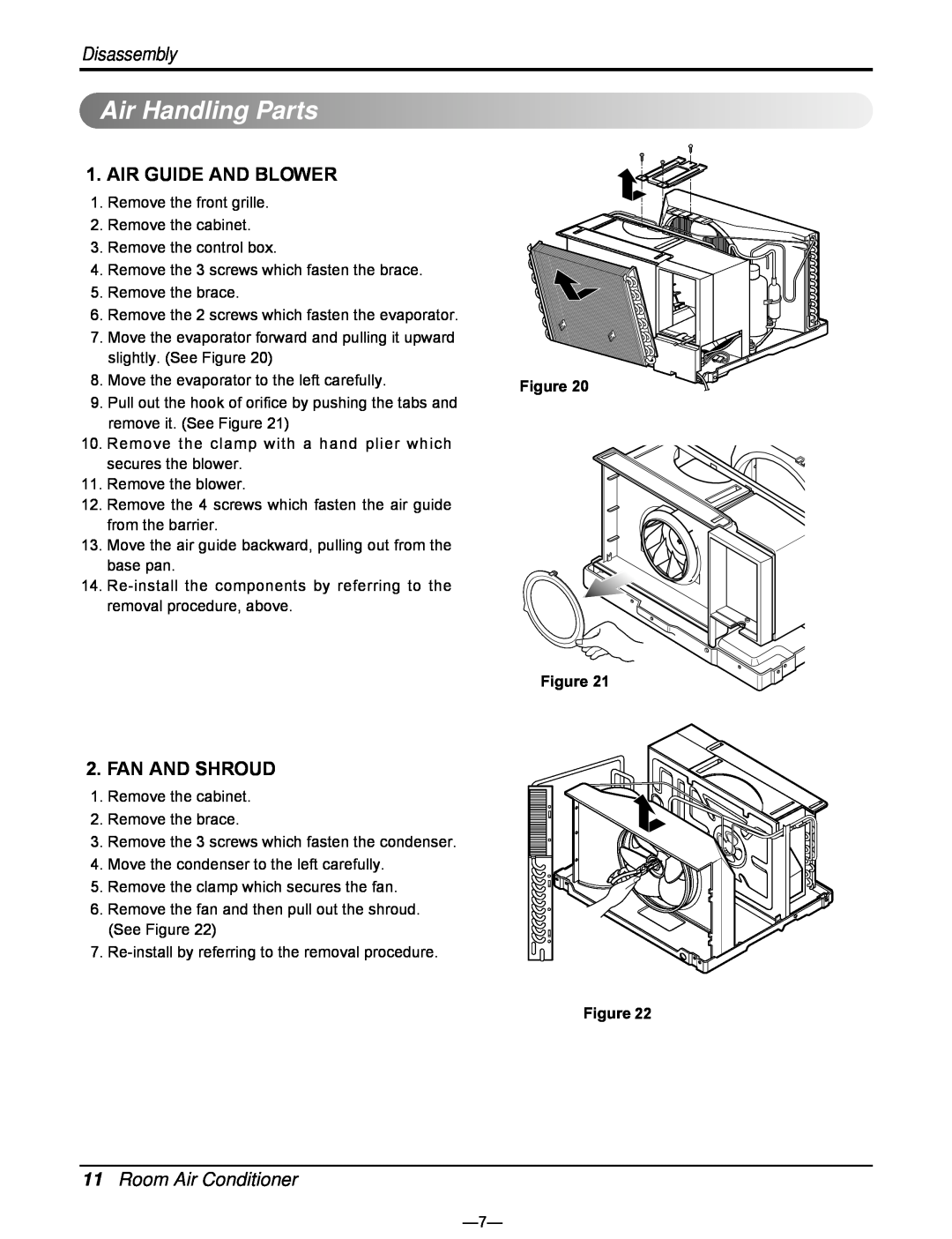 Friedrich CP12E10, CP10E10 manual Air HandlingParts, Room Air Conditioner, Disassembly 
