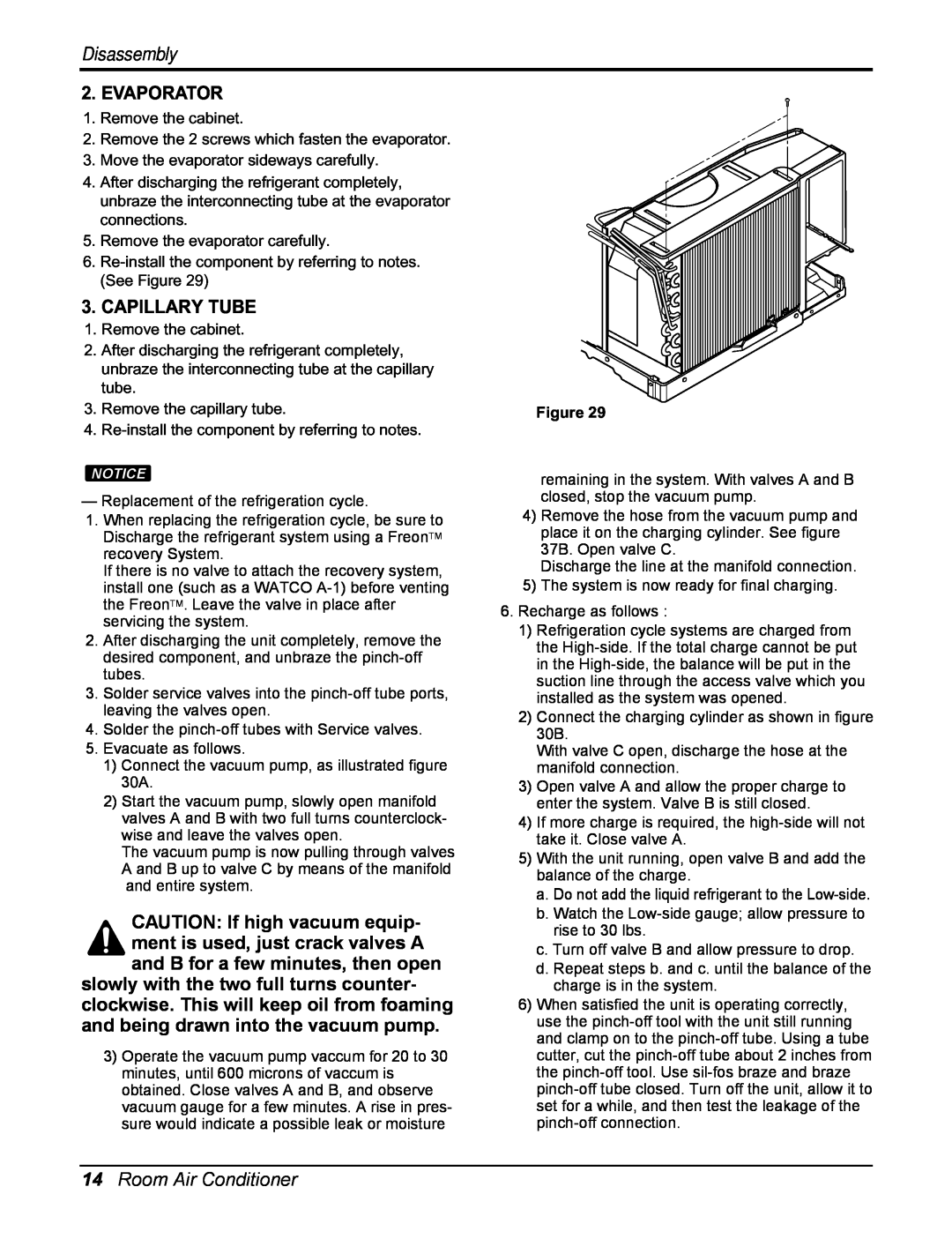Friedrich CP10E10, CP12E10 manual Evaporator, Capillary Tube, Room Air Conditioner, Disassembly 