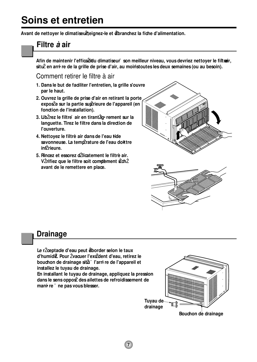 Friedrich CP12, CP10 operation manual Soins et entretien, Filtre à air, Comment retirer le filtre à air 