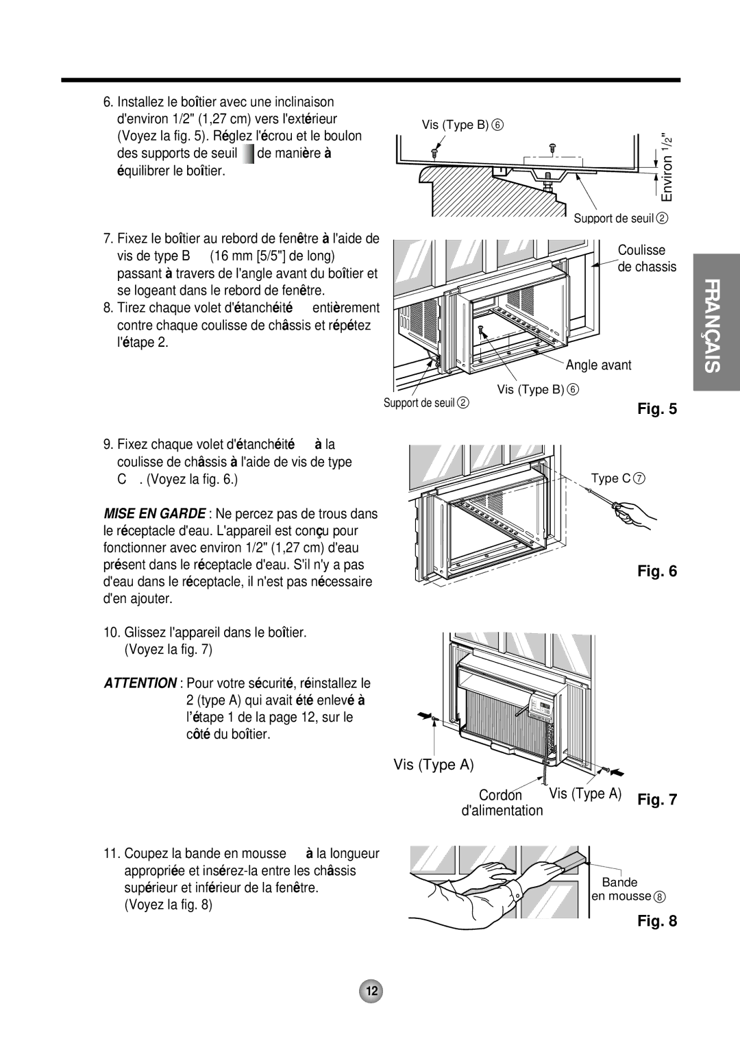 Friedrich CP10, CP12 operation manual Vis Type a Cordon Dalimentation 