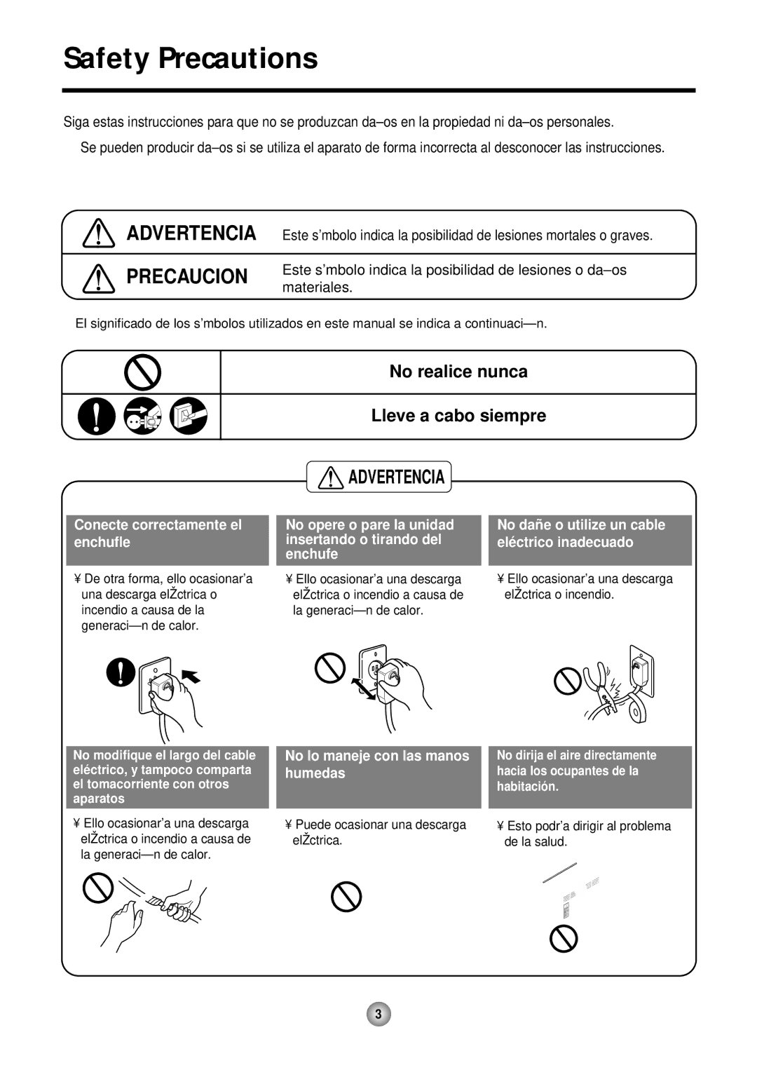 Friedrich CP10, CP12 operation manual Advertencia 