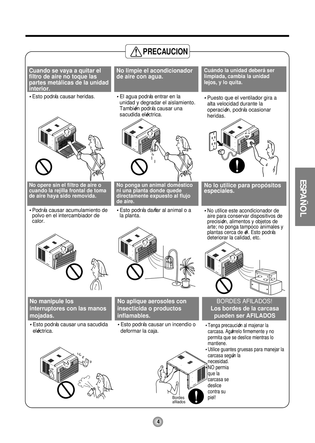 Friedrich CP12, CP10 operation manual Precaucion 