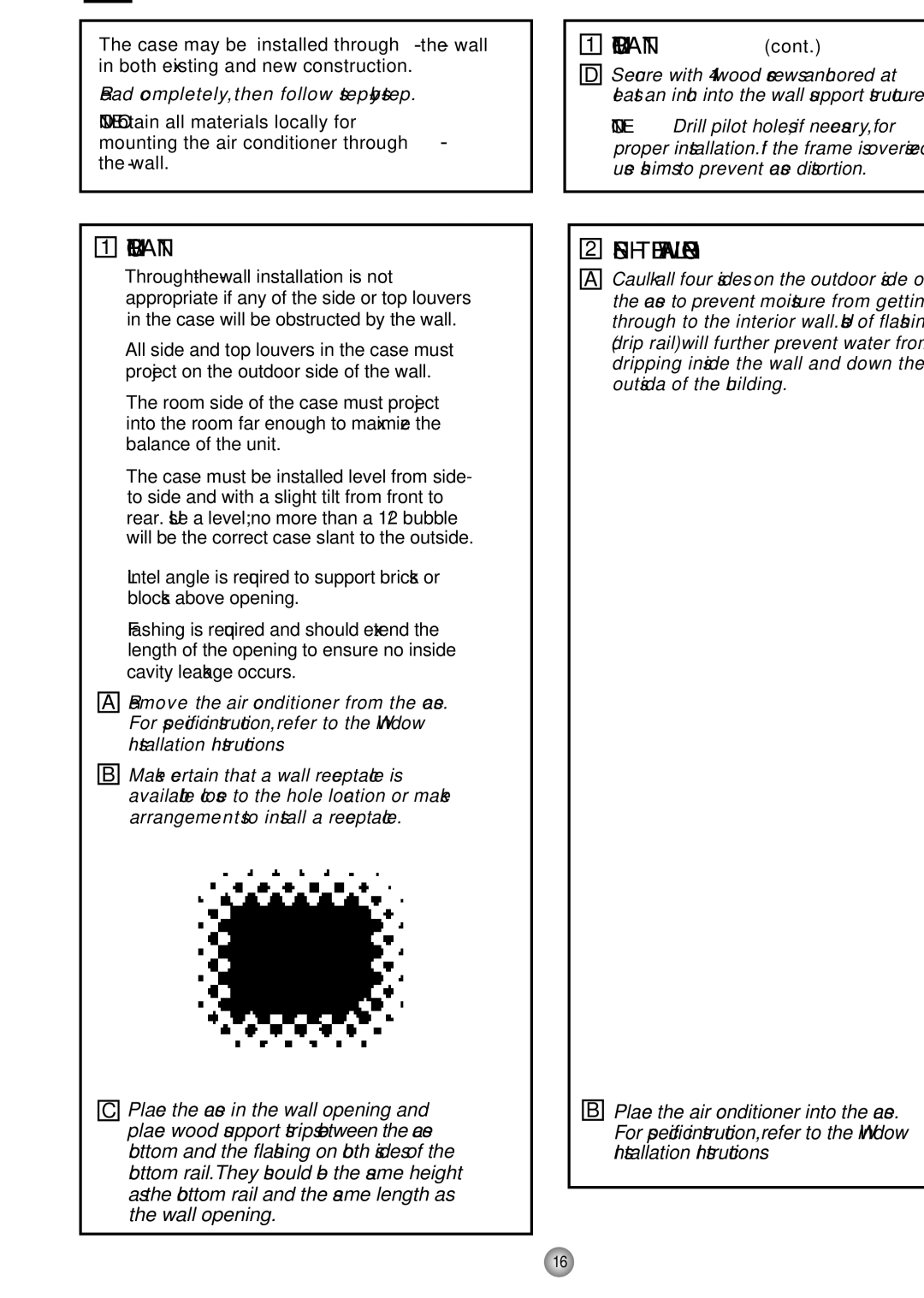 Friedrich CP10, CP12 manual Through-the-Wall Installation Instructions-Optional 