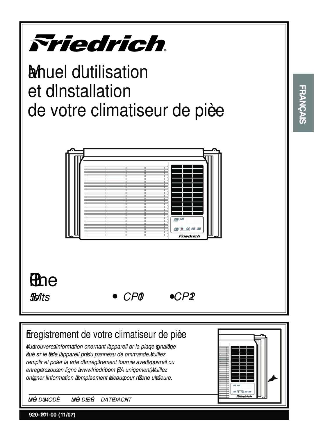 Friedrich CP10, CP12 manual De votre climatiseur de pièce 