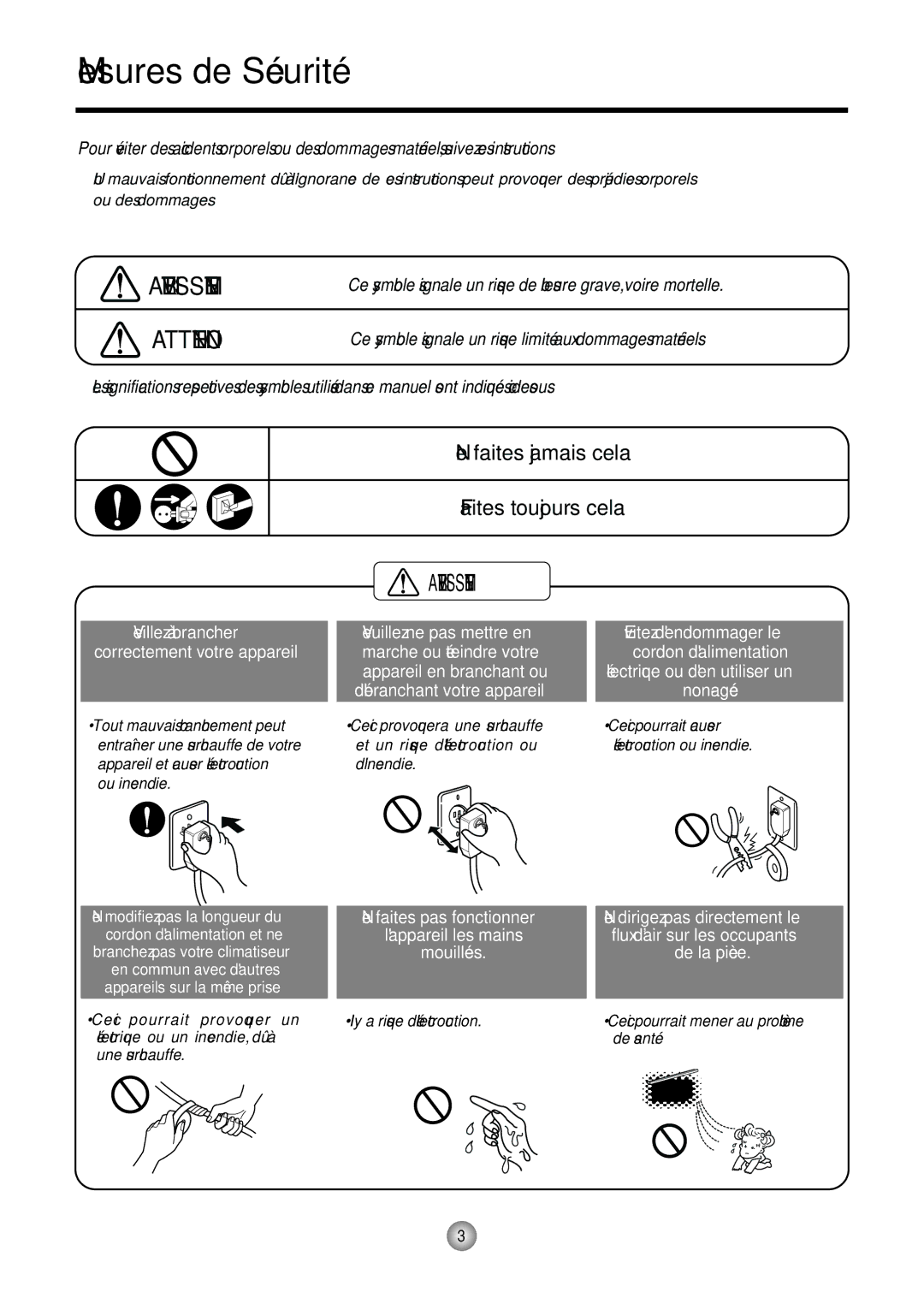 Friedrich CP12, CP10 manual Mesures de Sécurité, Avertissement 