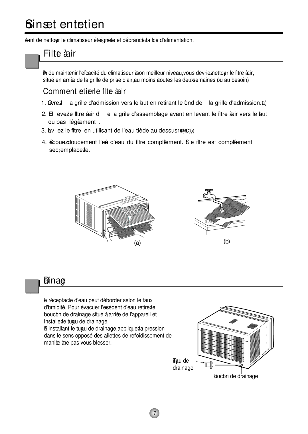 Friedrich CP12, CP10 manual Soins et entretien, Filtre à air 